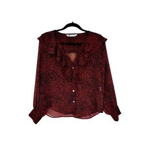 Zara Animal Print Ruffle Blouse